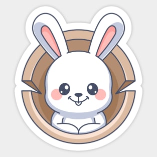 Bunny hiding in a wooden hole Sticker